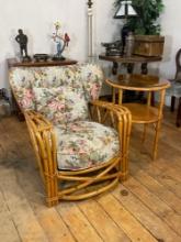 Bamboo Armchair w/ Cushions & matching Glass solid maple Top & under shelf Side Table