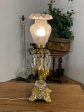 Gilt Figural Table Lamp w/ Cherub Figure & Frosted Glass Shade