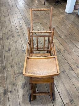 Antique Waite styled high chair/ stroller w/ cast iron wheels