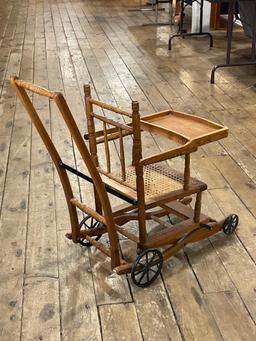 Antique Waite styled high chair/ stroller w/ cast iron wheels