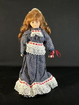 16" Porcelain "School Girl" doll w/ stand