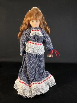 16" Porcelain "School Girl" doll w/ stand