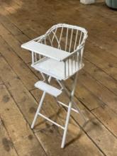 Hand painted white wicker baby doll high chair