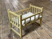 Vintage hand painted baby doll crib w/ cloth padding