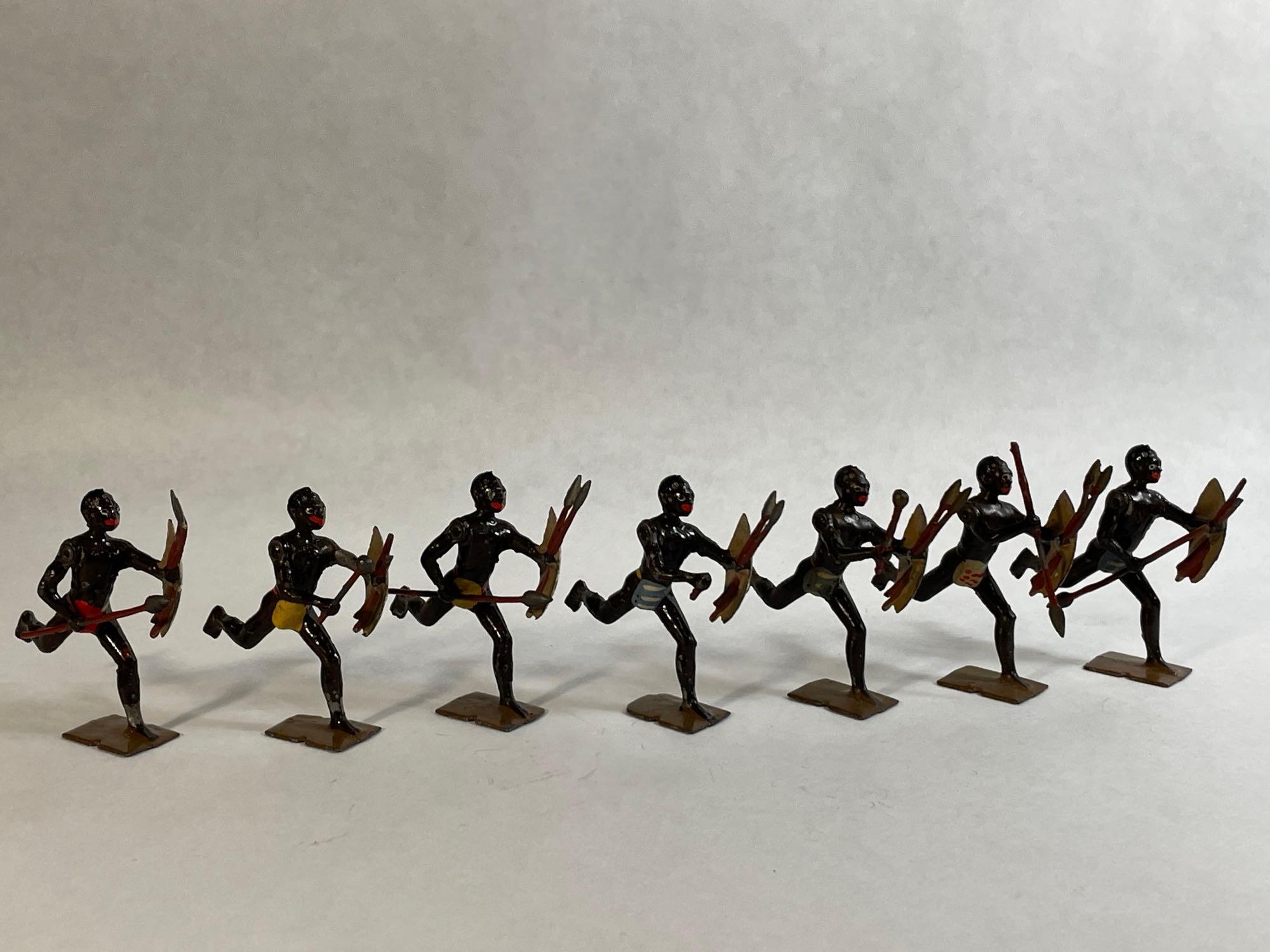 W. Britain "Africa's Savage Warriors Zulus," 7-Pc Lead Figurine Set w/ Original Box No. 147