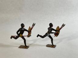 W. Britain "Africa's Savage Warriors Zulus," 7-Pc Lead Figurine Set w/ Original Box No. 147