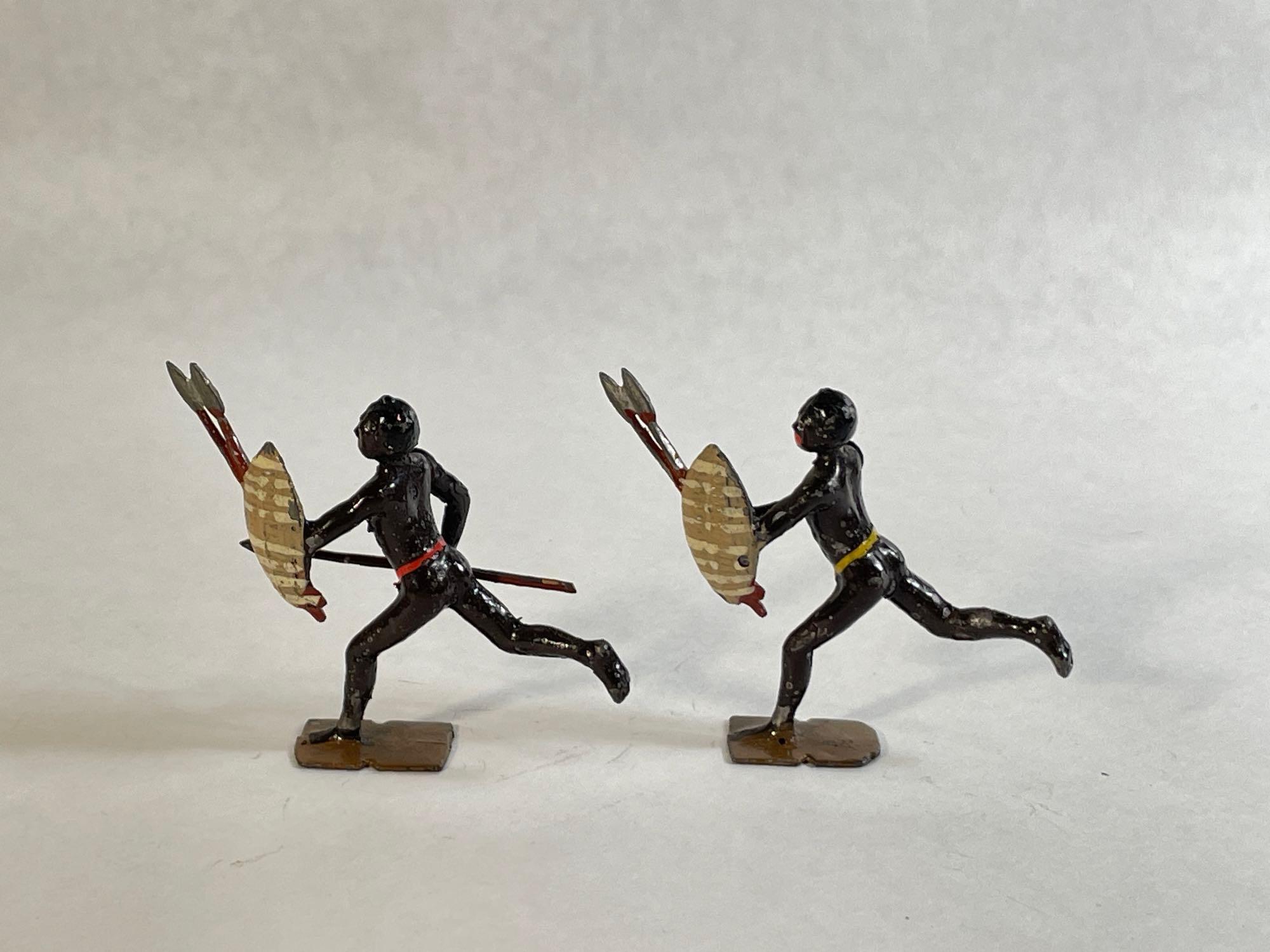 W. Britain "Africa's Savage Warriors Zulus," 7-Pc Lead Figurine Set w/ Original Box No. 147