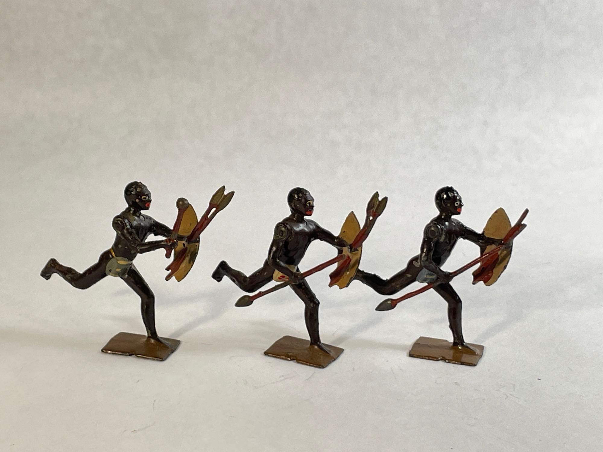 W. Britain "Africa's Savage Warriors Zulus," 7-Pc Lead Figurine Set w/ Original Box No. 147