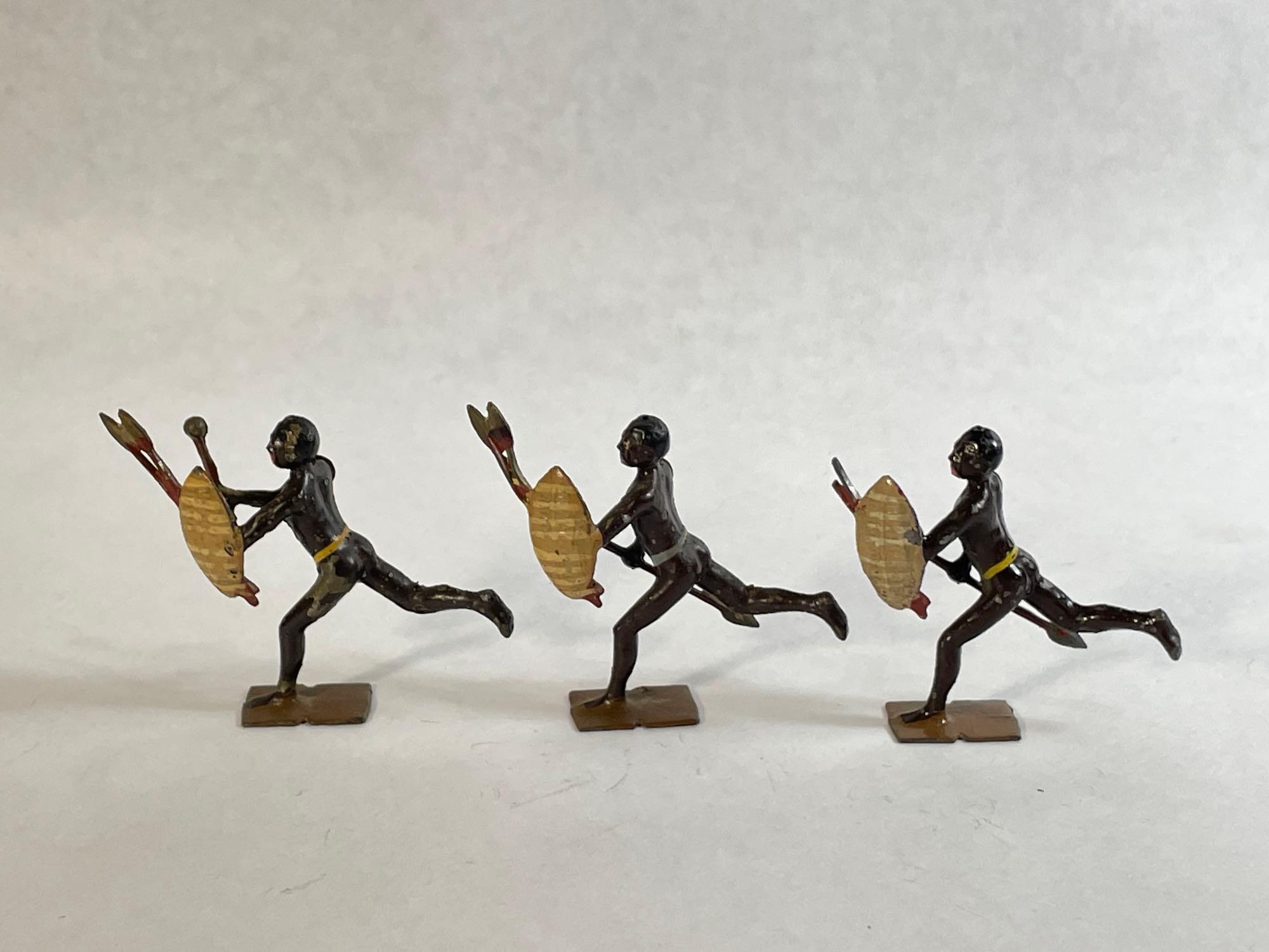 W. Britain "Africa's Savage Warriors Zulus," 7-Pc Lead Figurine Set w/ Original Box No. 147
