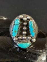 Sterling Silver and Turquoise Mens Ring
