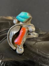 Vintage Sterling Turquoise and Coral Ring