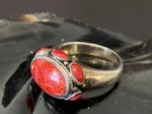 Sterling Silver Coral Dome Ring