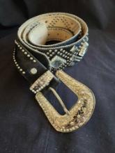 Black leather "bling belt