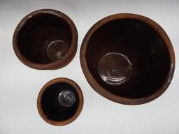 GROUP OF 3 REDWARE CROCKS 3", 4" & 5 1/2" TALL