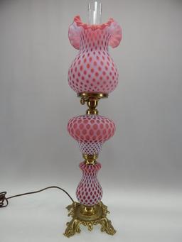 27" CRANBERRY HONEYCOMB COINDOT 3 PART LAMP