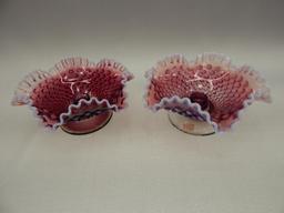 8" PAIR OF PLUM OPAL HOBNAIL CANDLE BOWLS