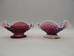 8" PAIR OF PLUM OPAL HOBNAIL CANDLE BOWLS