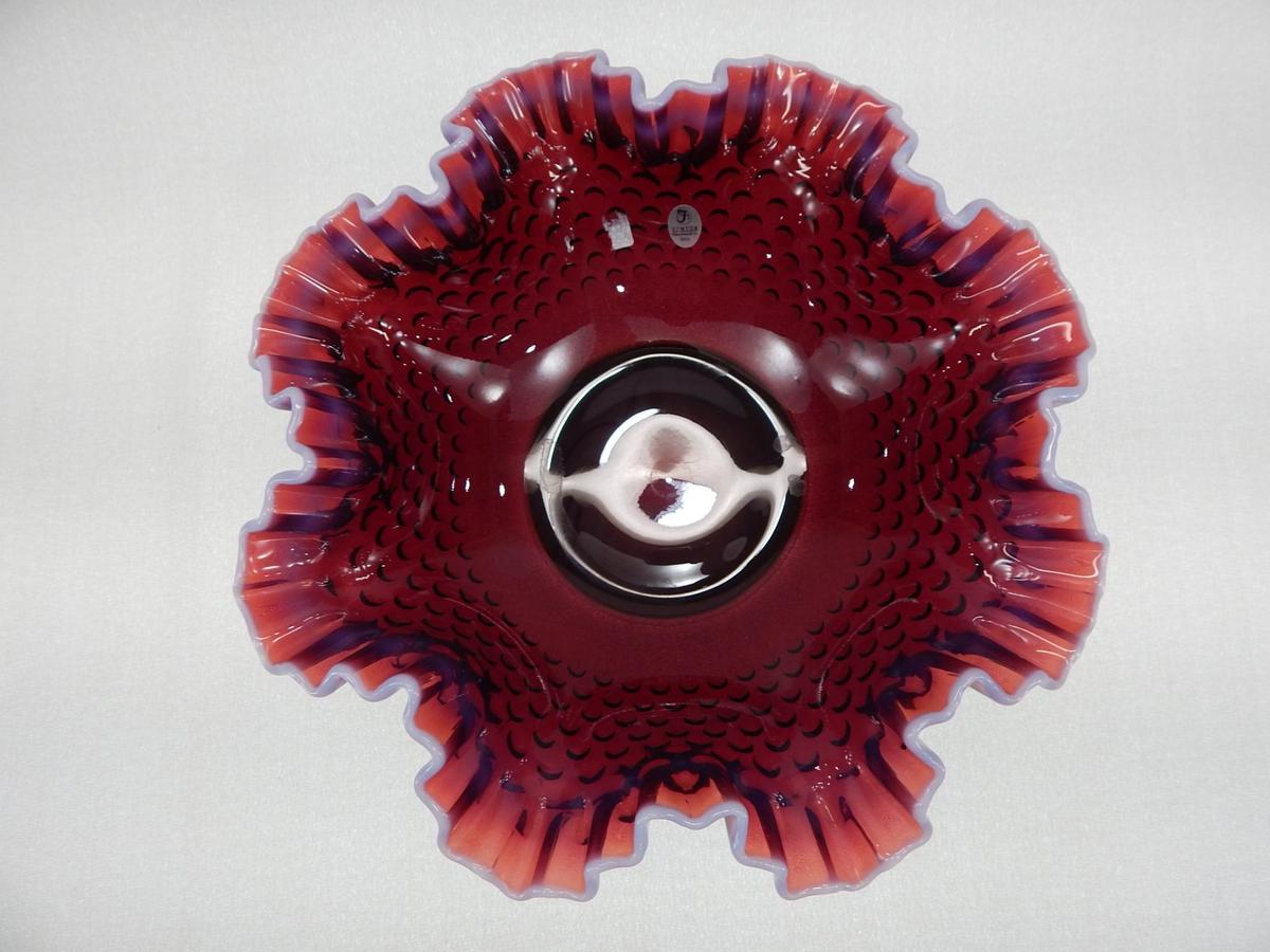 12" PLUM OPAL HOBNAIL BOWL DOUBLE CRIMP