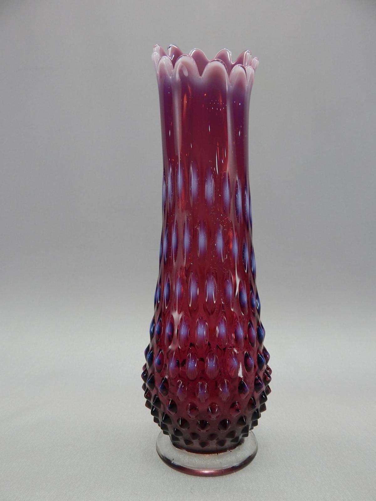 11" PLUM OPAL HOBNAIL SWUNG VASE PRE LOGO