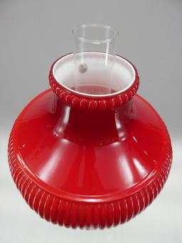 21" FENTON FOR ALADDIN RUBY OVERLAY ELECTRIFIED OIL LAMP