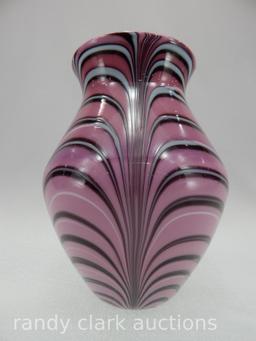 8 1/2" BARBER ERA PULLED FEATHER VASE BLASTED MARK 1975 SAMPLE