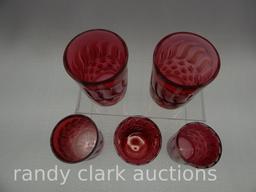 GROUP OF 5 CRANBERRY STARS & STRIPES 4" TUMBLERS