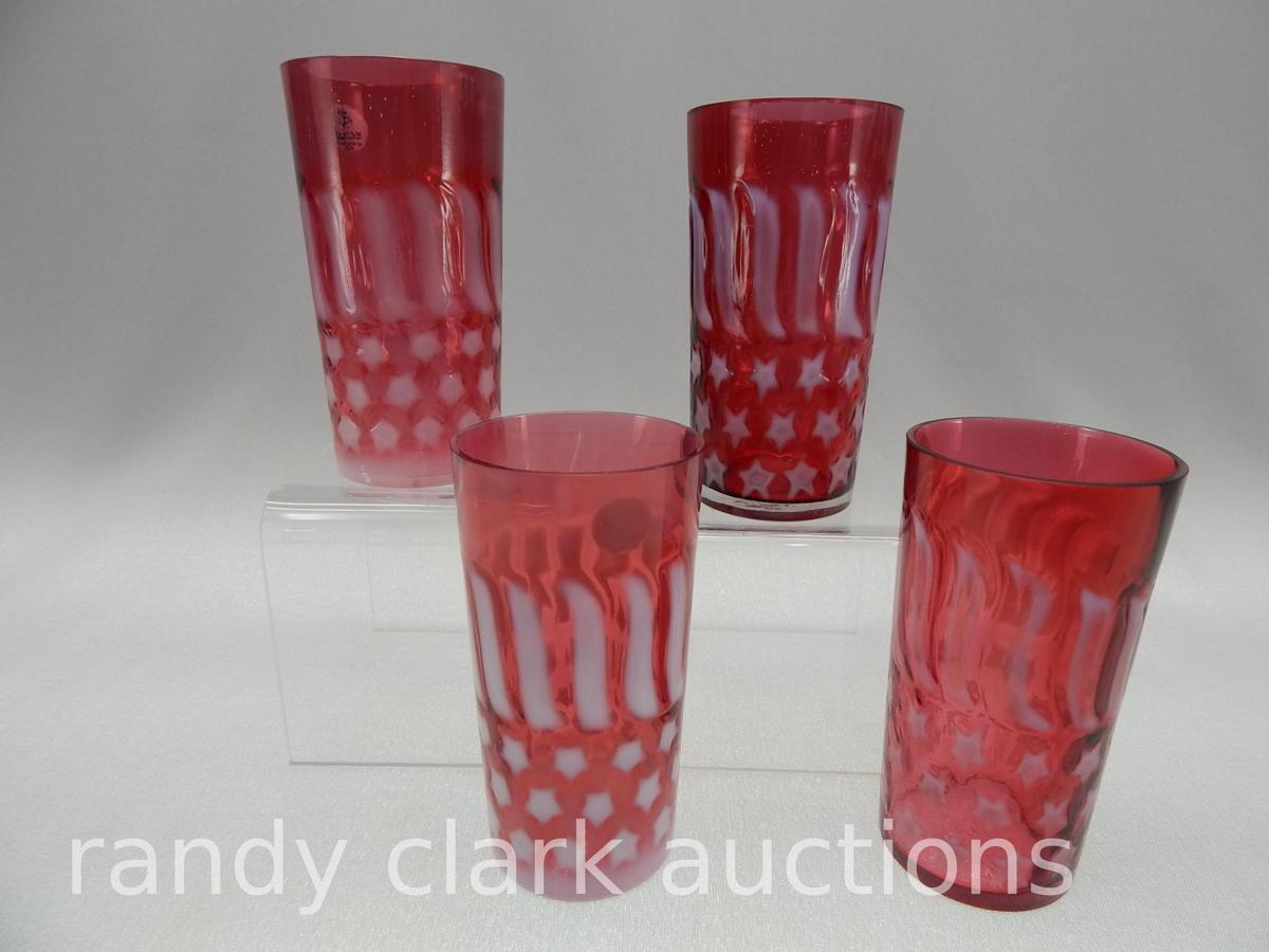 GROUP OF 4 CRANBERRY STARS & STRIPES 5 1/4" TUMBLERS