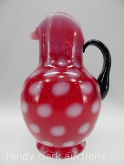 10" RED COINSPOT WATER PITCHER W/BLACK HANDLE