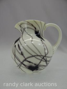 6" HANGING HEARTS WHIMSEY PITCHER IVORY/BLACK 1976 BLASTED MARK