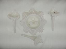 FENTON HOBNAIL MILK GLASS 3 HORN EPERGNE 9 1/2"