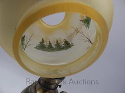 14" COLONIAL LAMP W/ AMBER SATIN SHADE HP ROBINSON1996 # 258/750