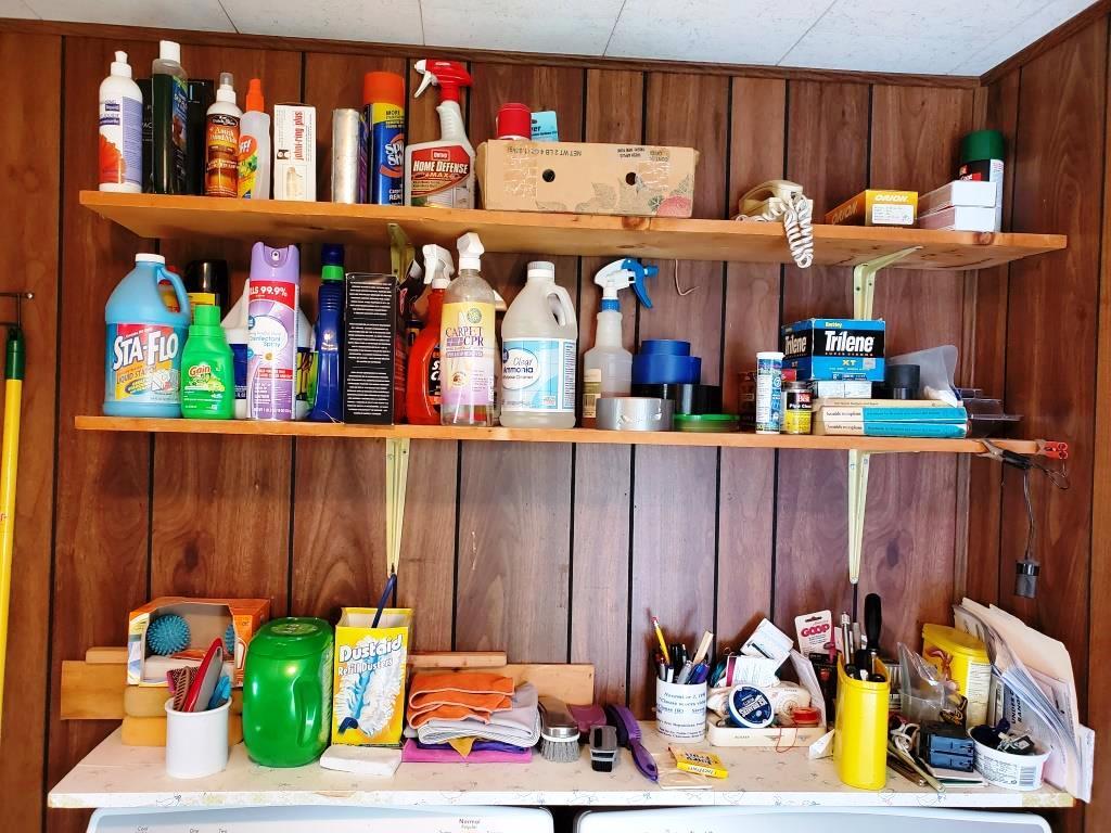 Utility room shelving contents