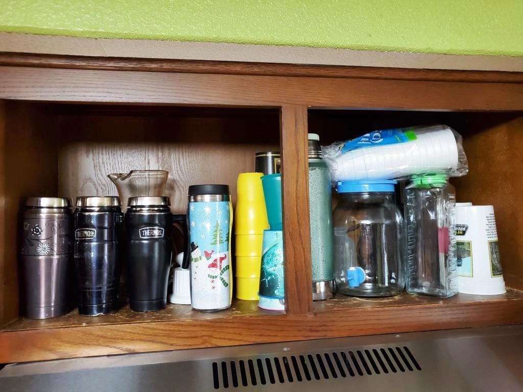 Tumblers, thermos, cups, and glasses