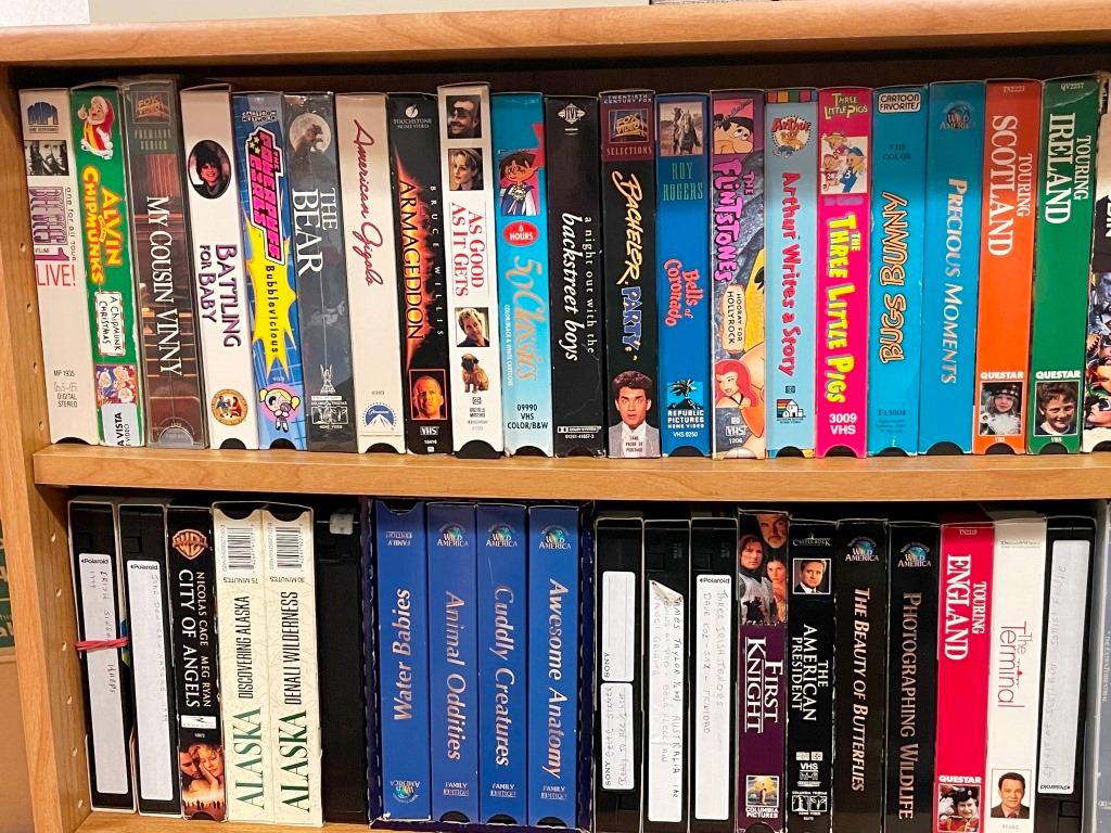 Shelf and VHS tapes