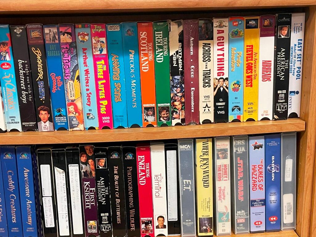 Shelf and VHS tapes