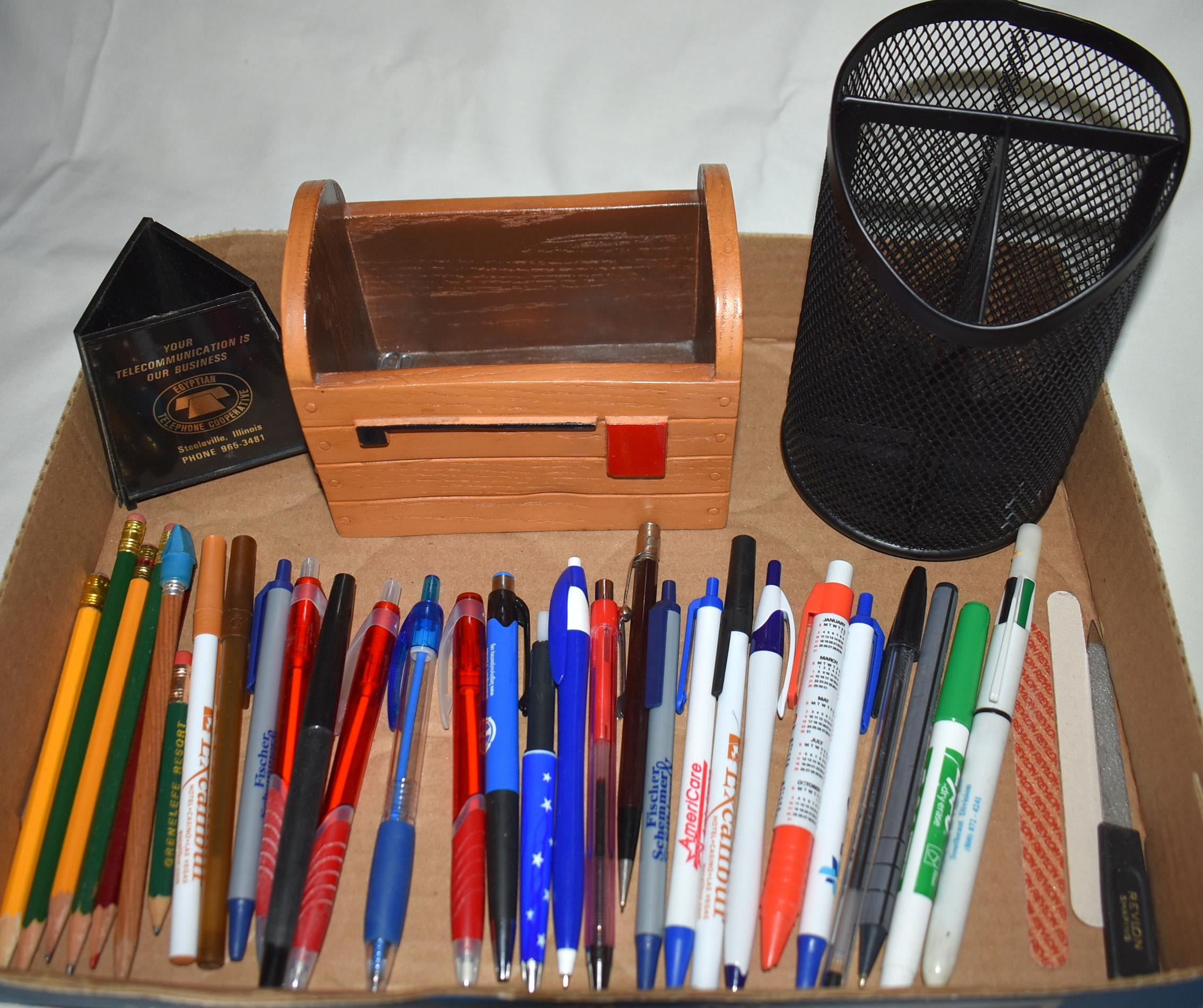 INK PEN SET IN DELUXE WOODEN CASE, INK PENS, DESK CADDY, AND MORE,