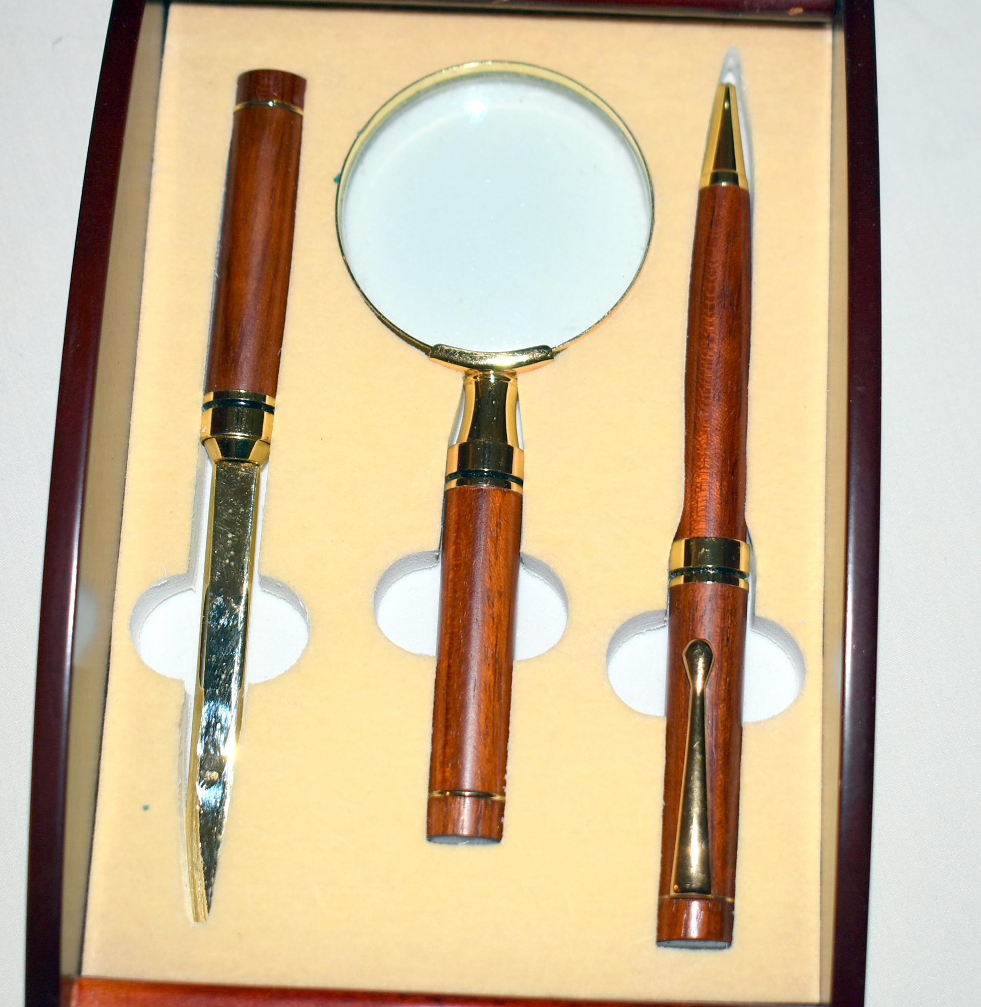 INK PEN SET IN DELUXE WOODEN CASE, INK PENS, DESK CADDY, AND MORE,