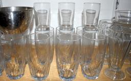 43pc LOT OF GLASS DRINKING GLASSES, ICE CREAM FLOAT GLASSES, ESPRESSO SET, MORE. SEE PHOTOS.