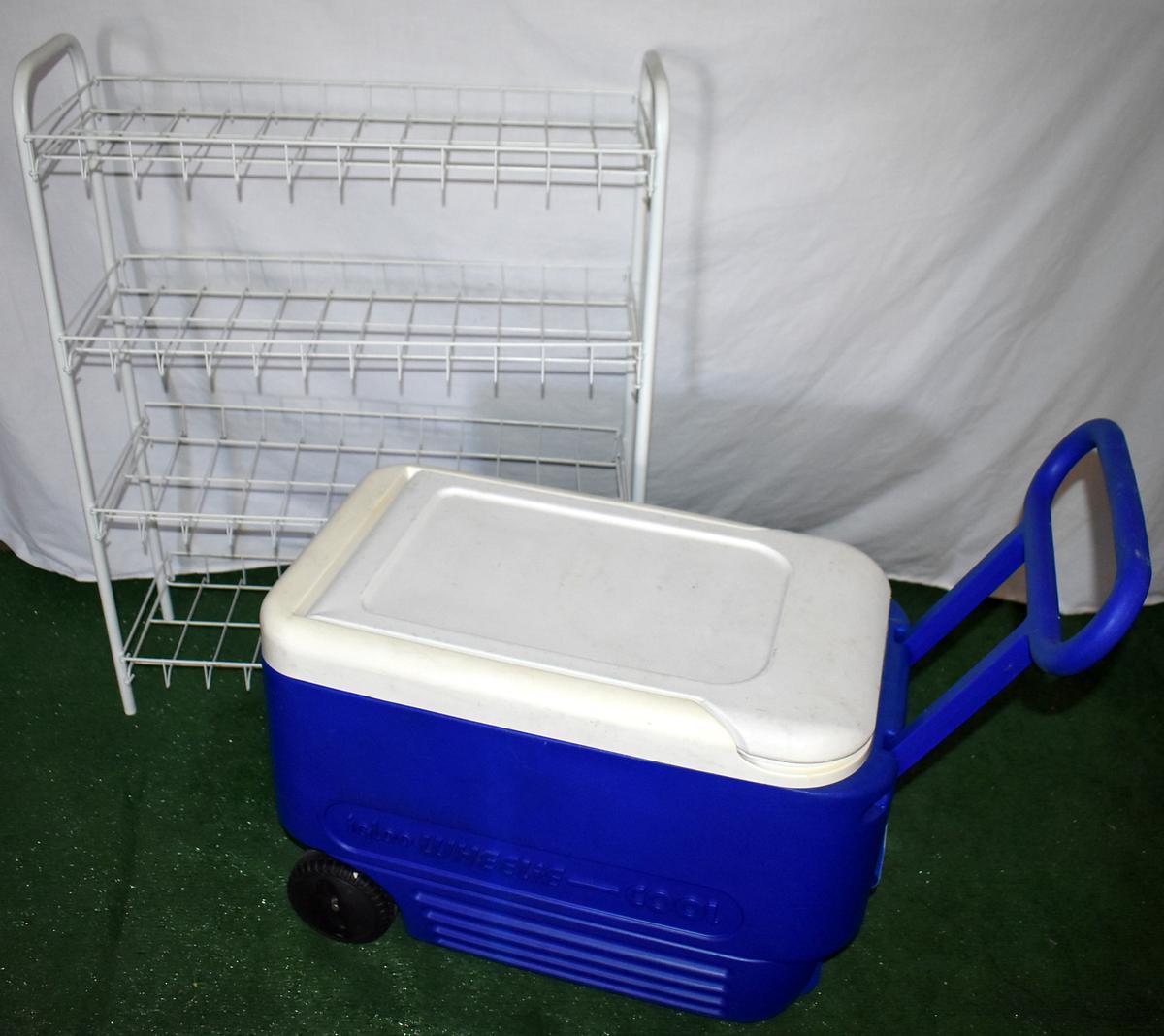 IGLOO WHEELIE-COOL PORTABLE COOLER and 3-SHELF WIRE RACK