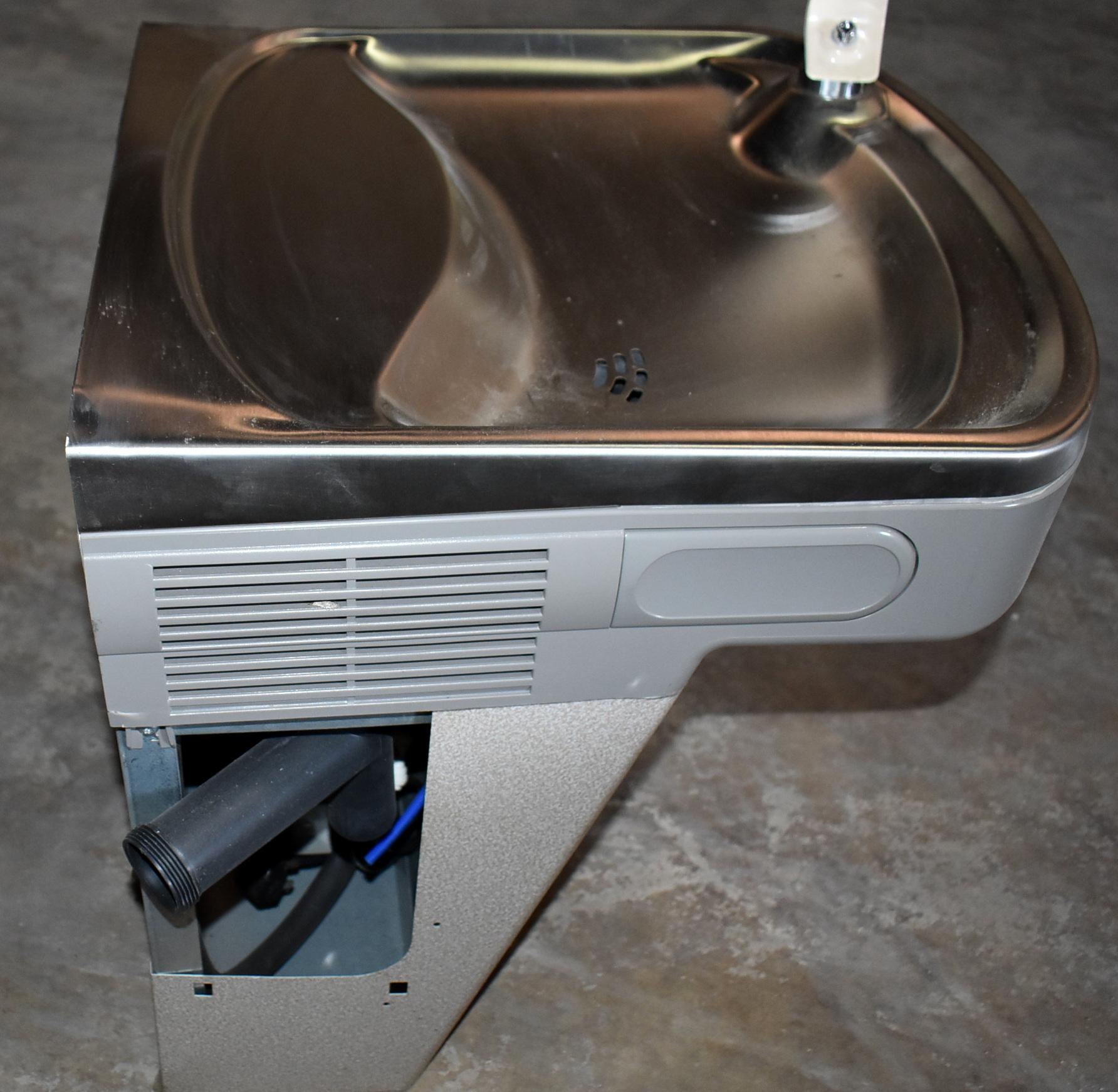 PAIR OF ELKAY DRINKING FOUNTAINS ~ ONE FOR STANDARD HEIGHT, ONE FOR HANDICAPPED HEIGHT.