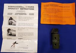 GERMAN LAW ENFORCEMENT FLASH BANG GRENADE IN ORIGINAL BOX WITH PAPERWORK, INERT