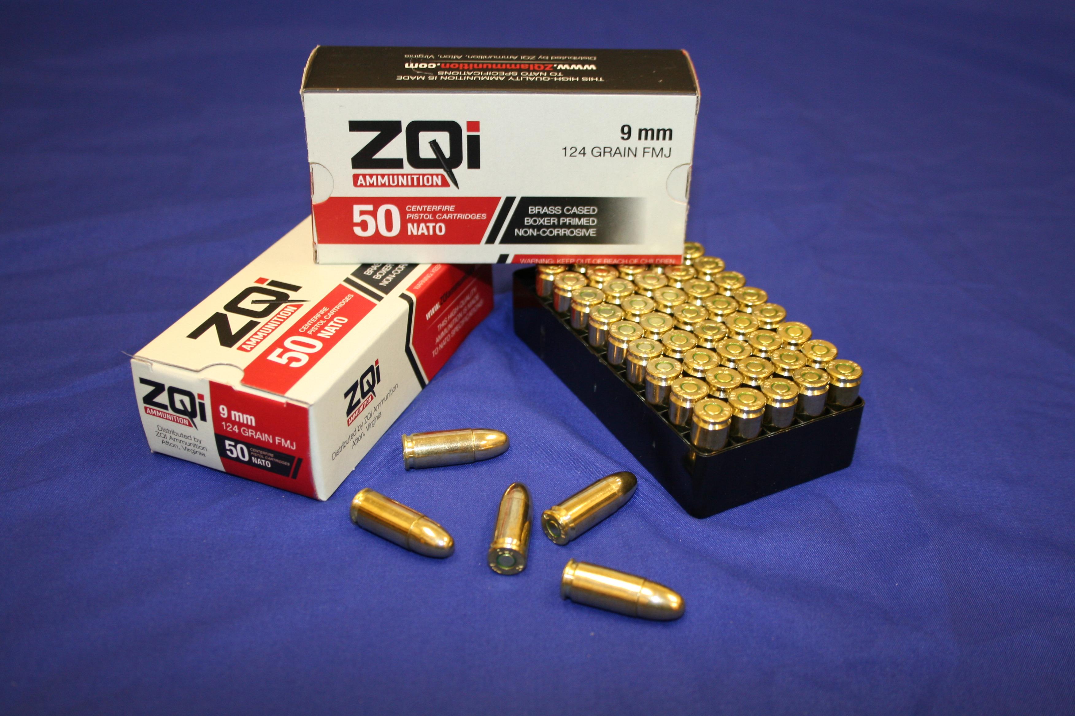 ZQI 9mm Luger NATO Ammo 100 Rds 124 gr FMJ Brass Cased