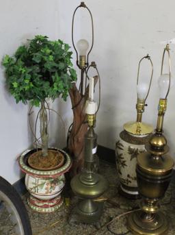7 LAMPS AND ONE SMALL TREE W/BEAUTIFUL PLANTER