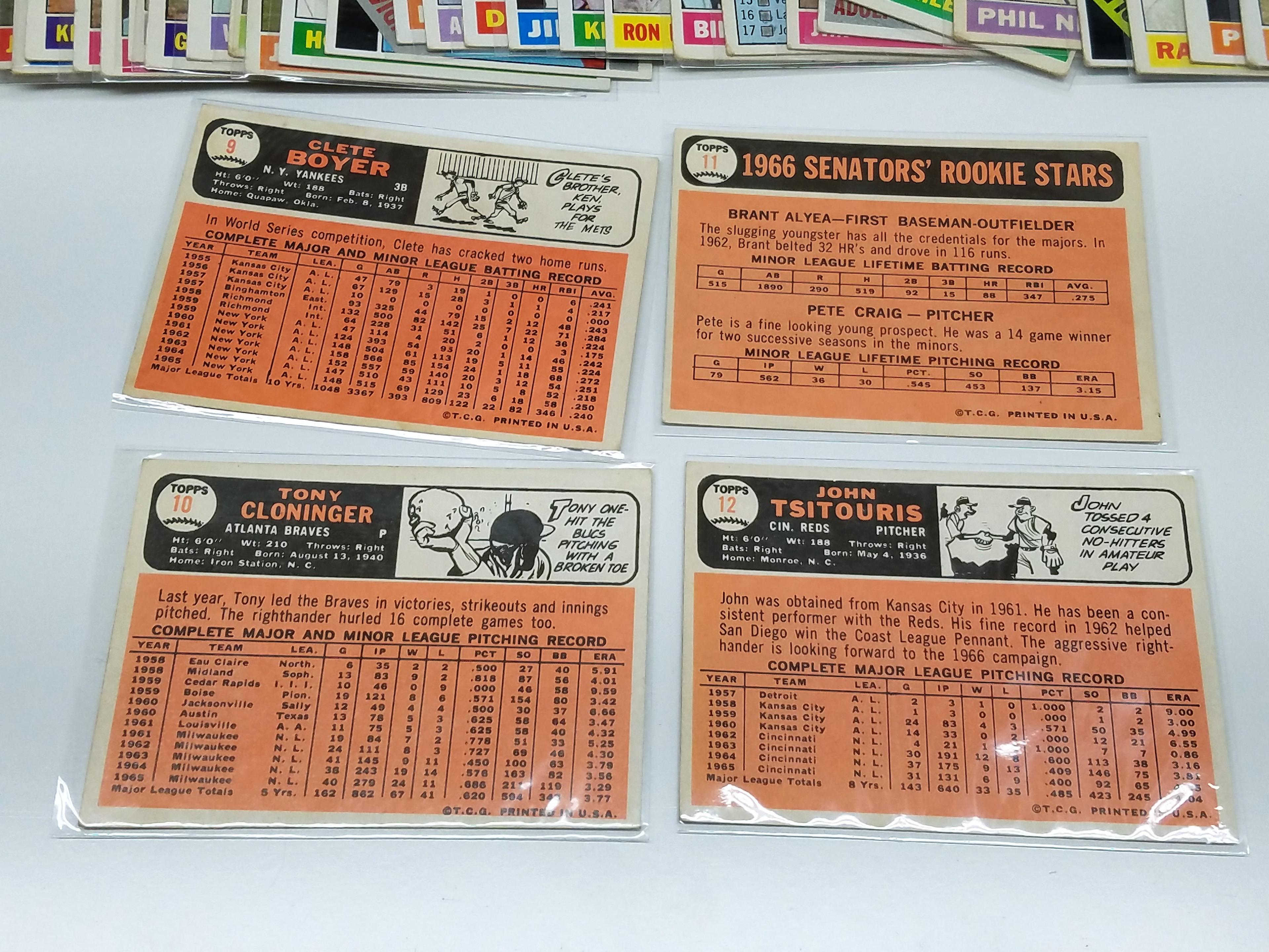 lot of (436) 1966 TOPPS baseball cards Partial Set, 436 cards of 598, 118 Mid series numbers, -25 Hi