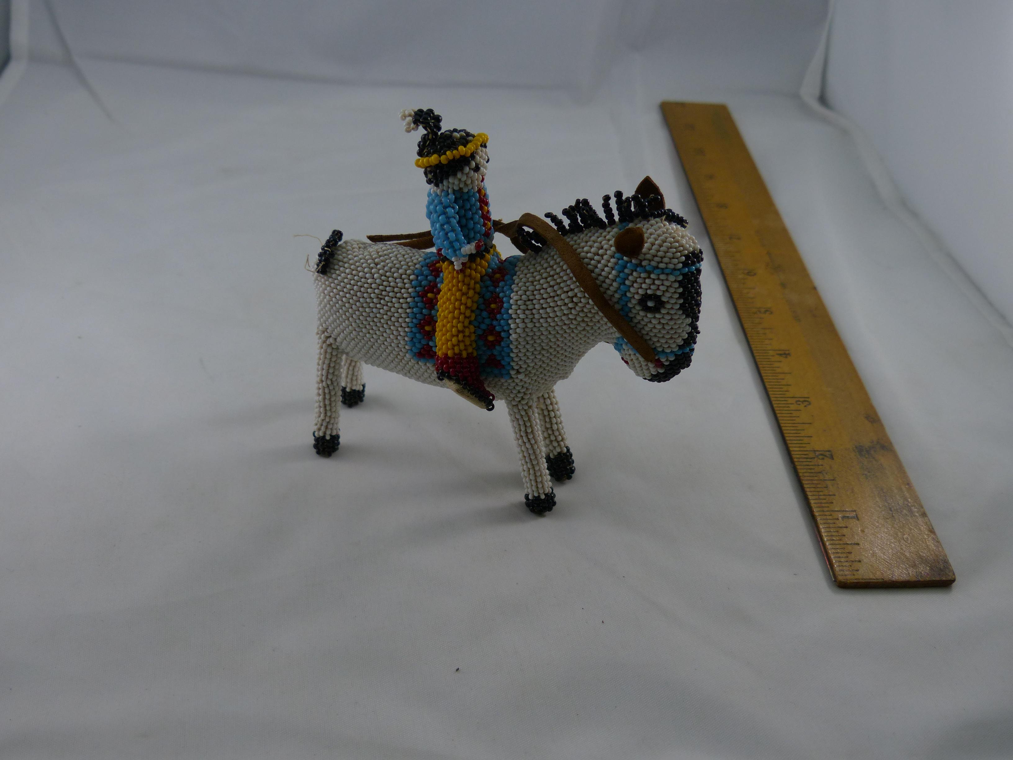 Vintage Native American Art Hand Crafted Beaded Horse And Rider