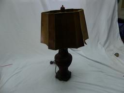 Vintage Chinese Cinnabar, Table Lamp With Shade
