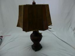 Vintage Chinese Cinnabar, Table Lamp With Shade