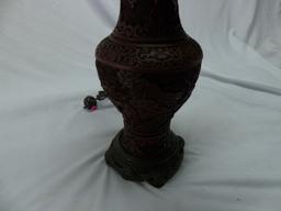 Vintage Chinese Cinnabar, Table Lamp With Shade