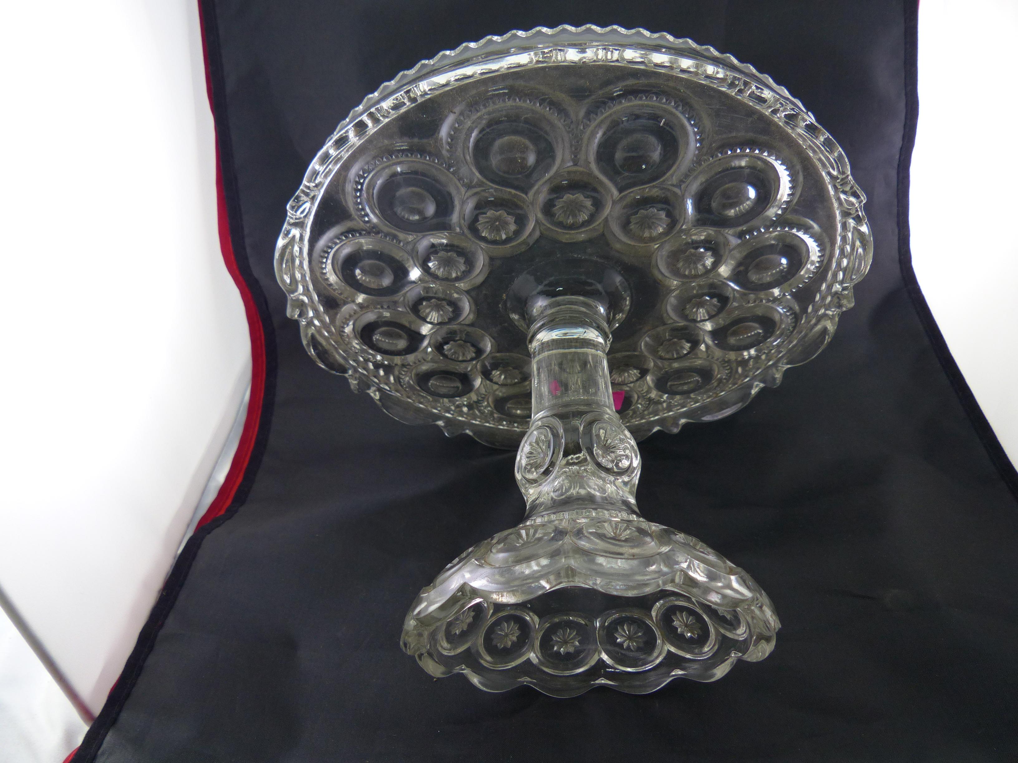 Vintage Ornate Pattern Clear Glass Cake Plate Display Stand