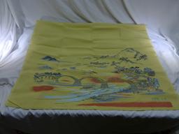 Artwork Japanese  Silk Scarf Bridge Mountain Scene